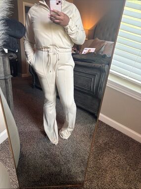 Cream Drawstring Waist Women's 2 piece set